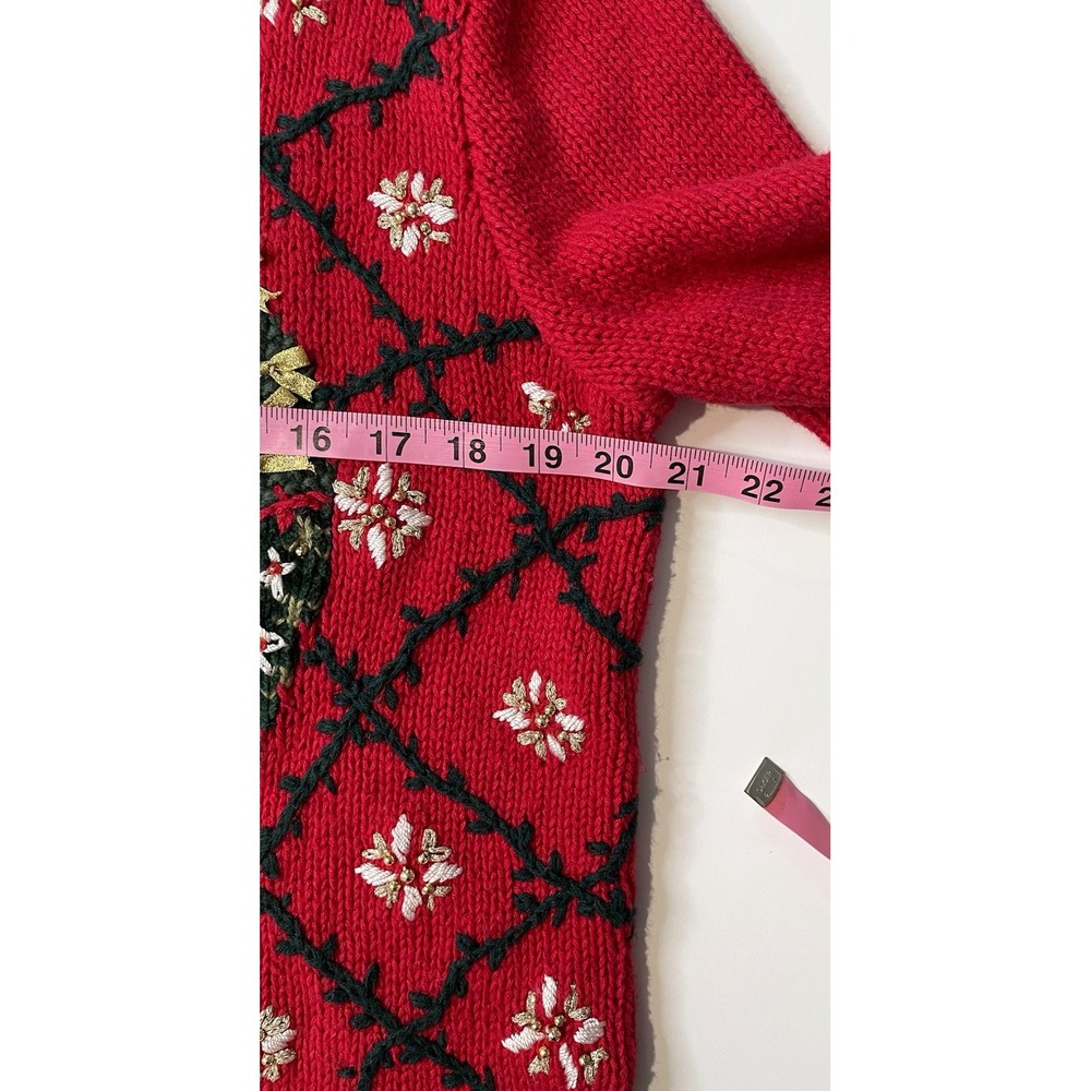 Vtg All Points Womens Holiday‎ Wreath Sweater Size M Chunky Knit Art to Wear 90s - Picture 12 of 14